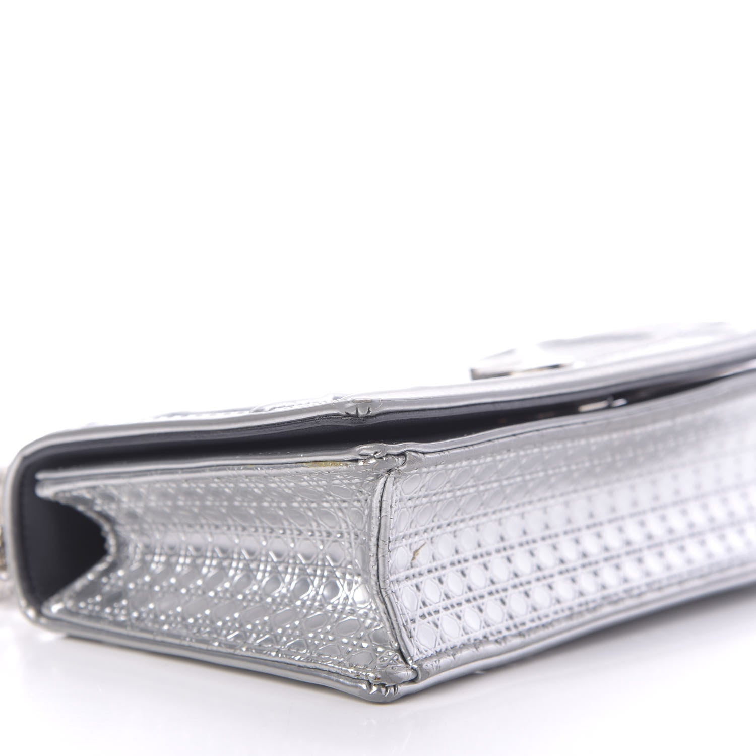 Christian Dior Metallic Patent Micro-Cannage Mini Diorama Flap Bag Silver 8 of 9