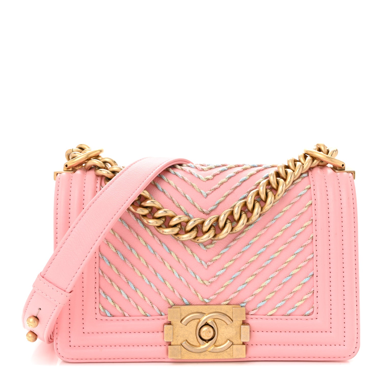Chanel Calfskin Chevron Embroidered Small Boy By The Sea Flap Pink 1 of 11