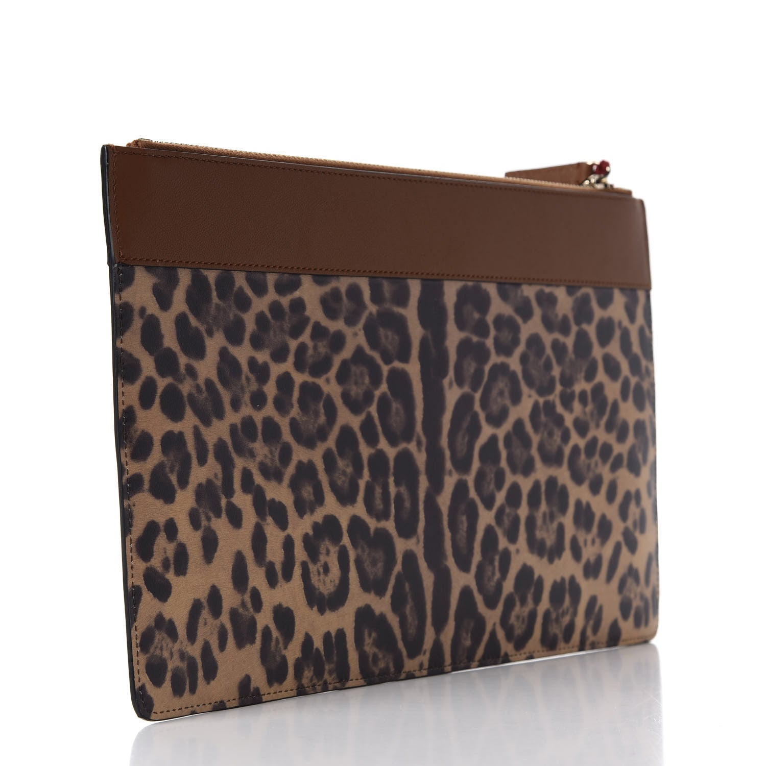 Valentino Garavani Calfskin Leopard Print City Safari Large Pouch Brown 3 of 8