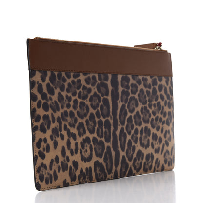 Valentino Garavani Calfskin Leopard Print City Safari Large Pouch Brown 3 of 8