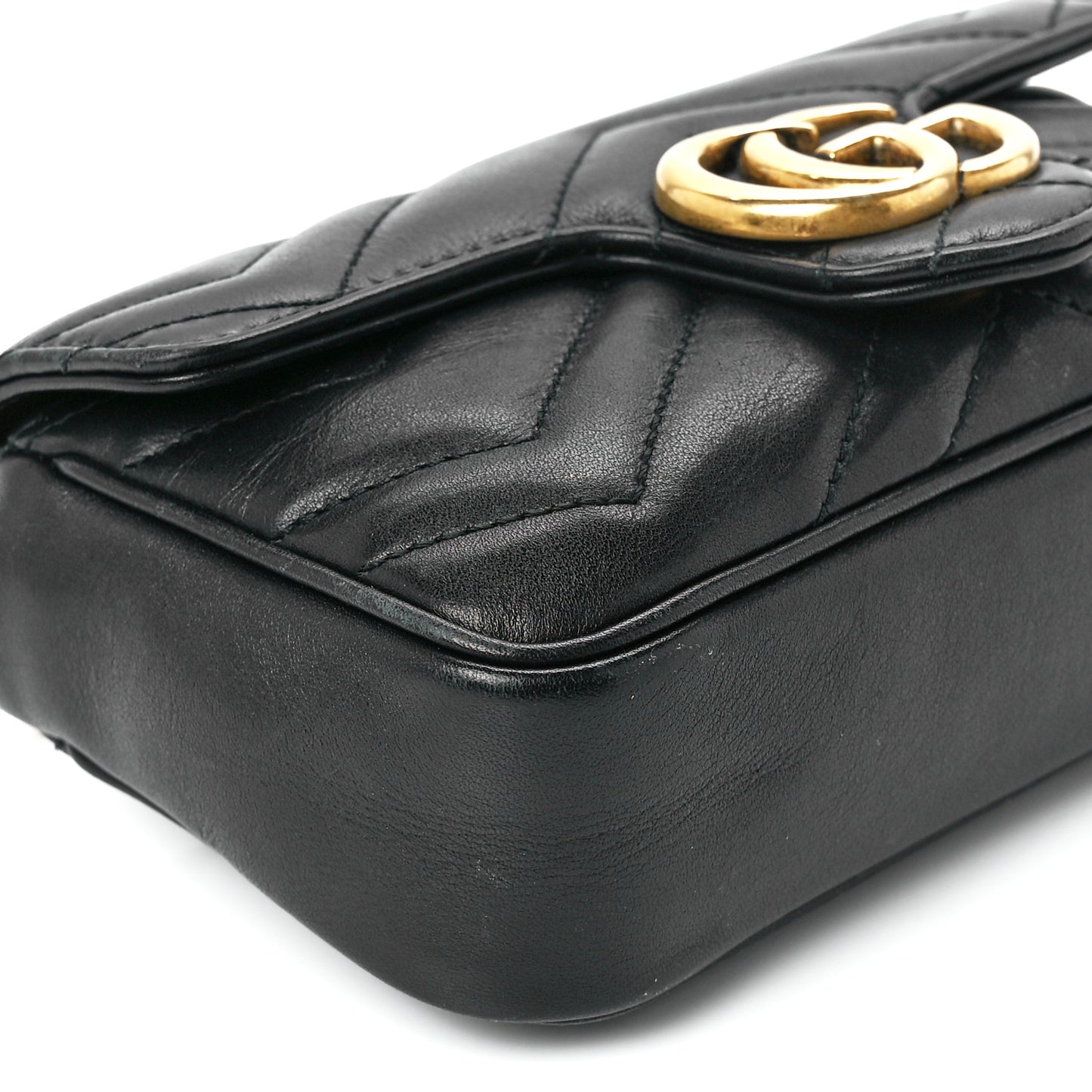 Calfskin Matelasse Super Mini GG Marmont Shoulder Bag Black