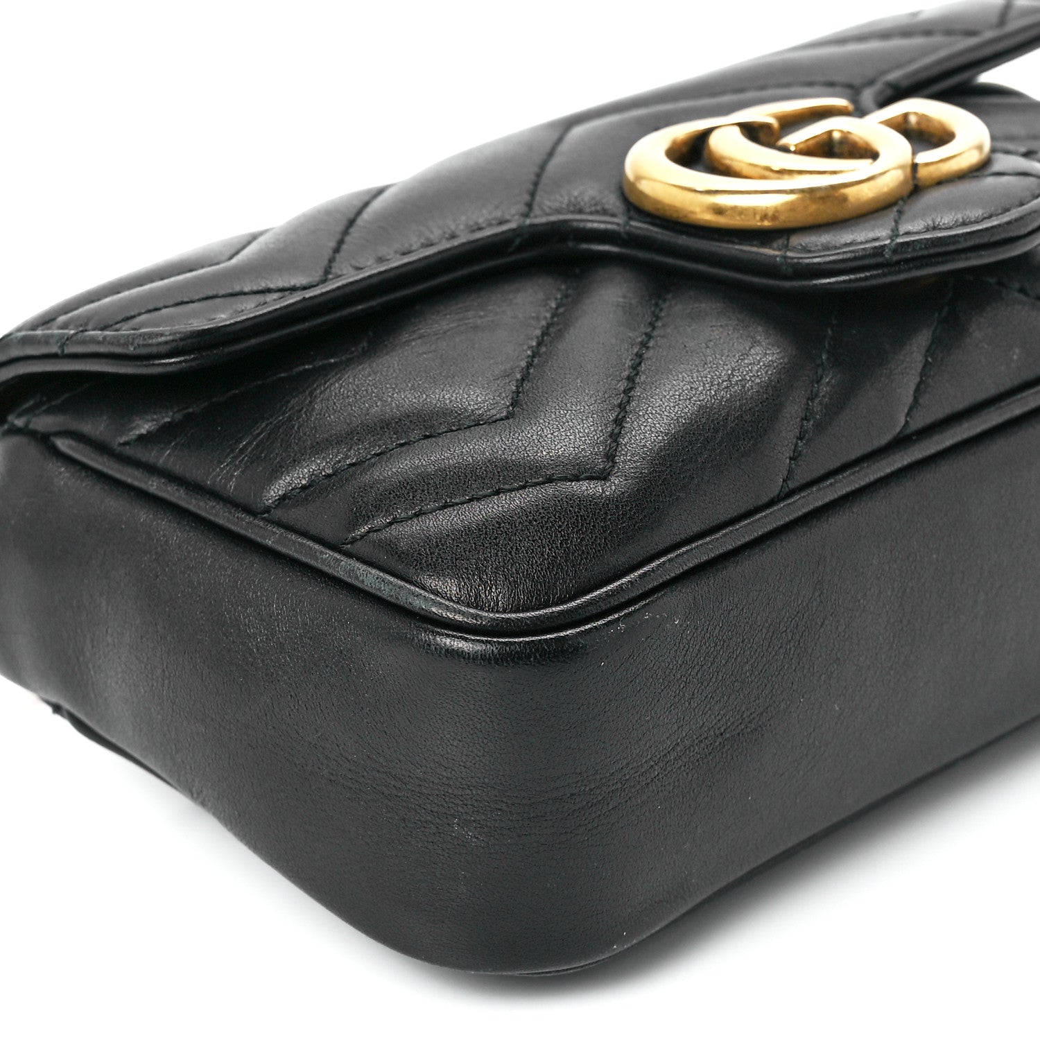 Gucci Calfskin Matelasse Super Mini GG Marmont Shoulder Bag Black 10 of 12