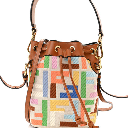 Fendi Kuban Canvas Vitello King F is Fendi FF Embroidered Mini Mon Tresor Bucket Bag Multicolor Cuoio 10 of 12
