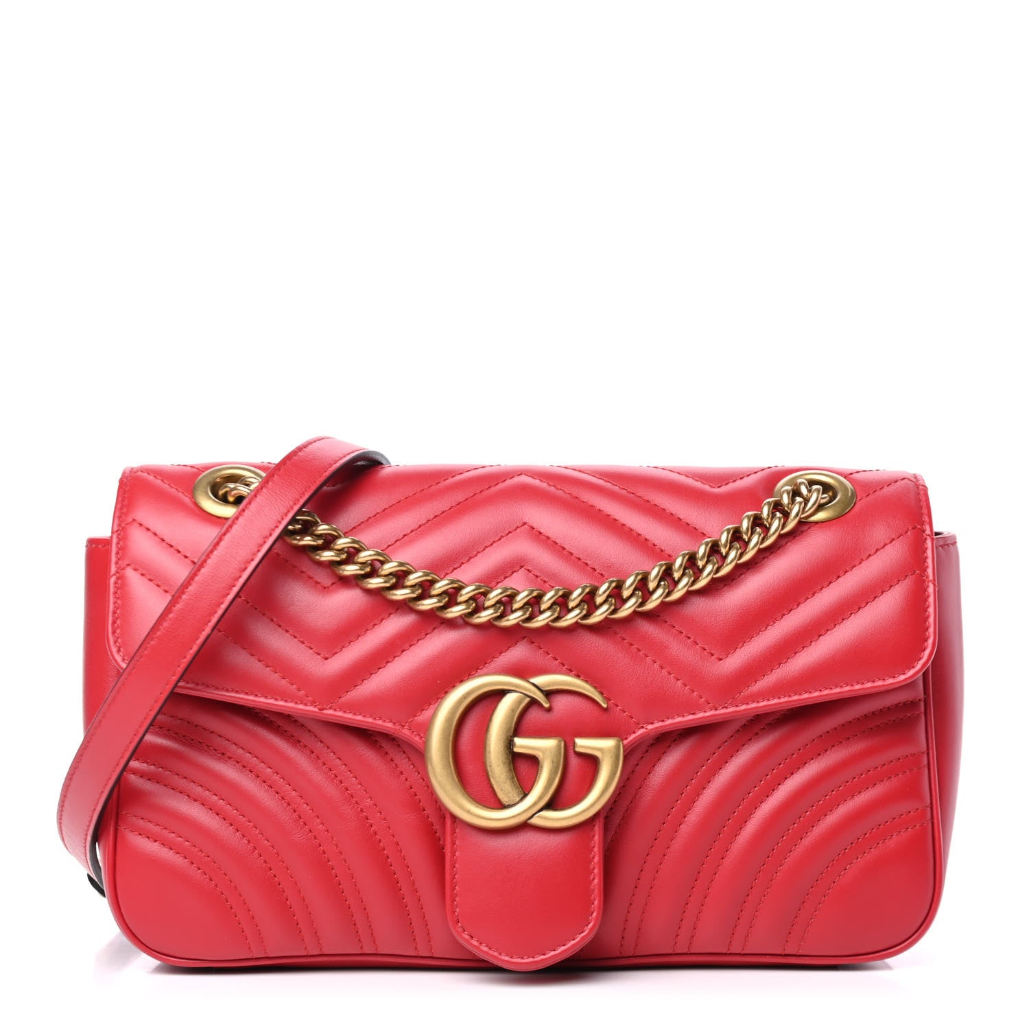 Gucci Calfskin Matelasse Small GG Marmont Shoulder Bag Hibiscus Red 1 of 4