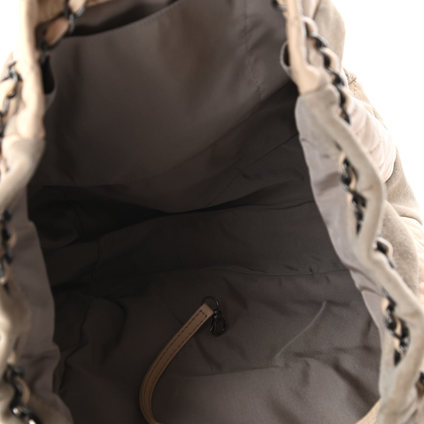 Calfskin Suede Quilted Patchwork Drawstring Bag Beige
