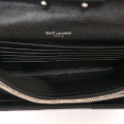 Saint Laurent Grain De Poudre Matelasse Chevron Monogram Chain Wallet Black 5 of 9