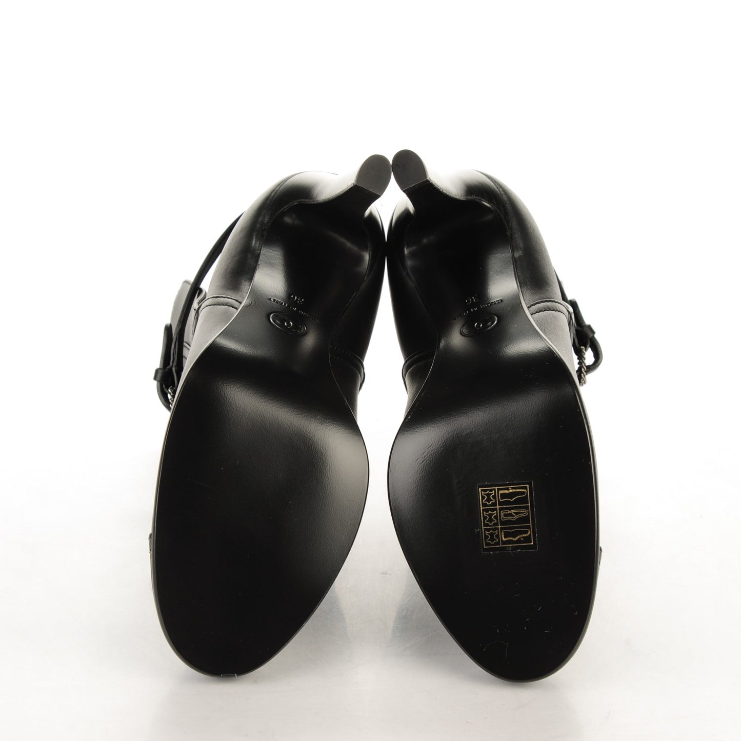 Calfskin Buckle Short Boots 36 Black