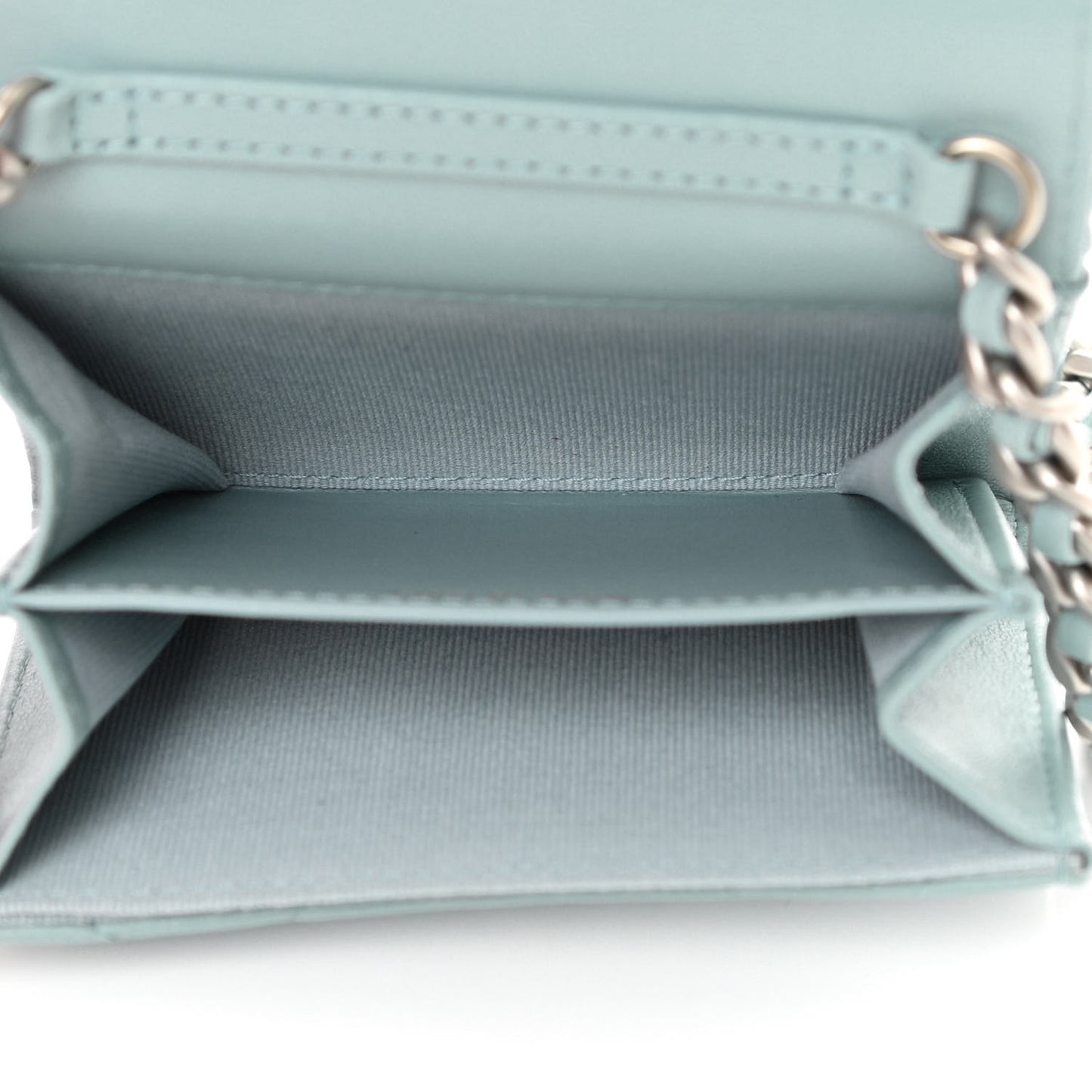 Lambskin Quilted Chanel 19 Flap Coin Purse With Chain Light Blue