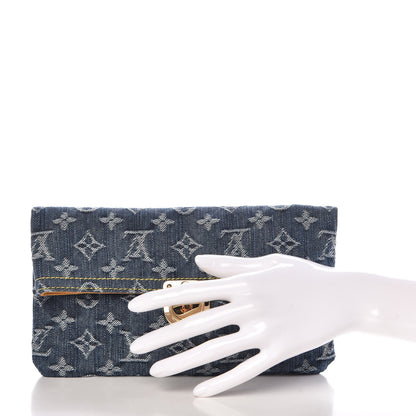 Louis Vuitton Monogram Denim Pochette Plat Clutch Blue 2 of 8