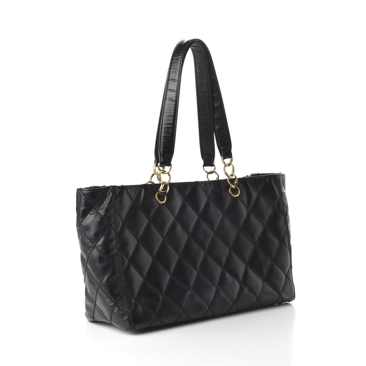 Glazed Calfskin Stitch Tote Black