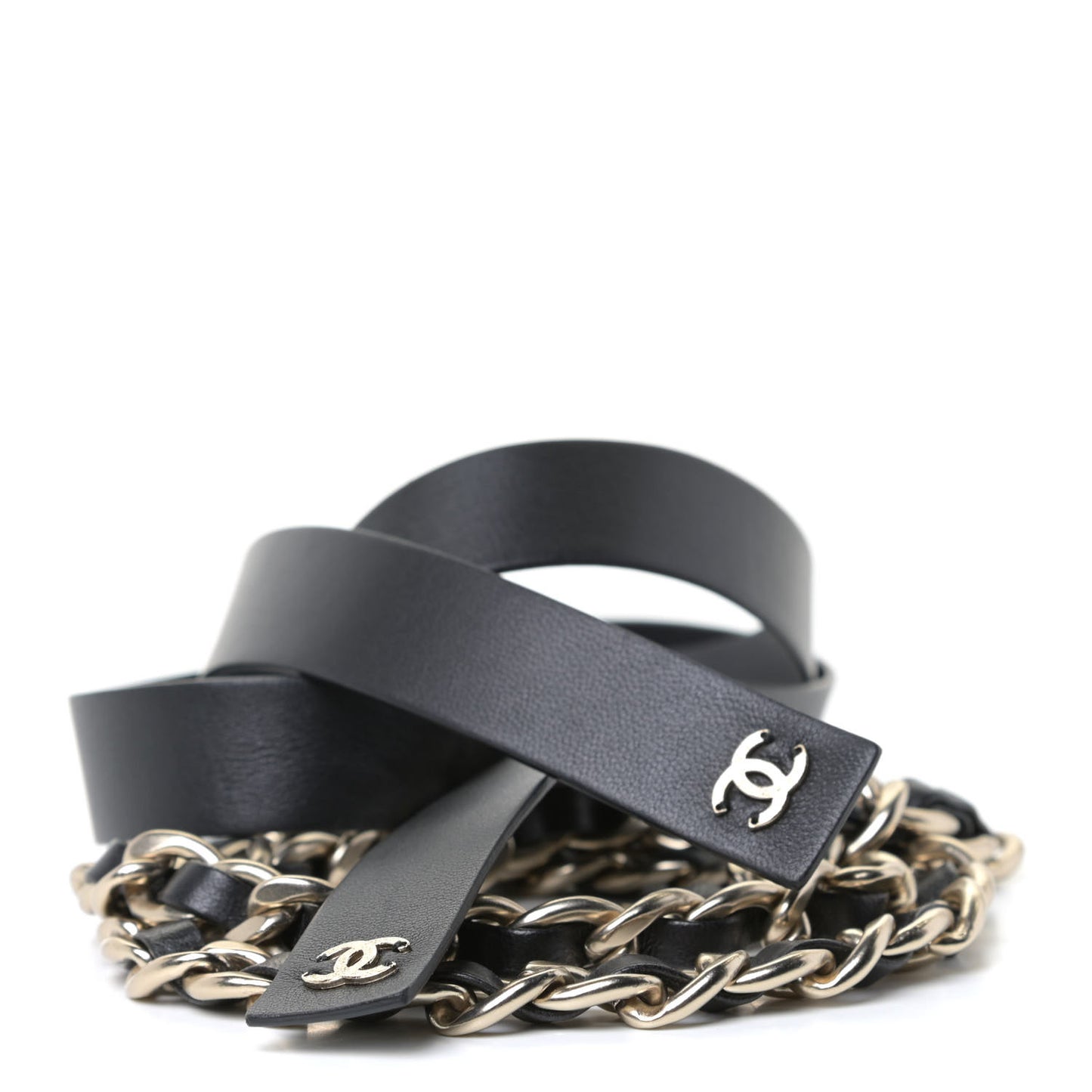 Lambskin Chain CC Bow Belt M Black Gold