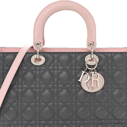 Christian Dior Lambskin Cannage Large Tri-Color Lady Dior Grey Blue Pink 8 of 20
