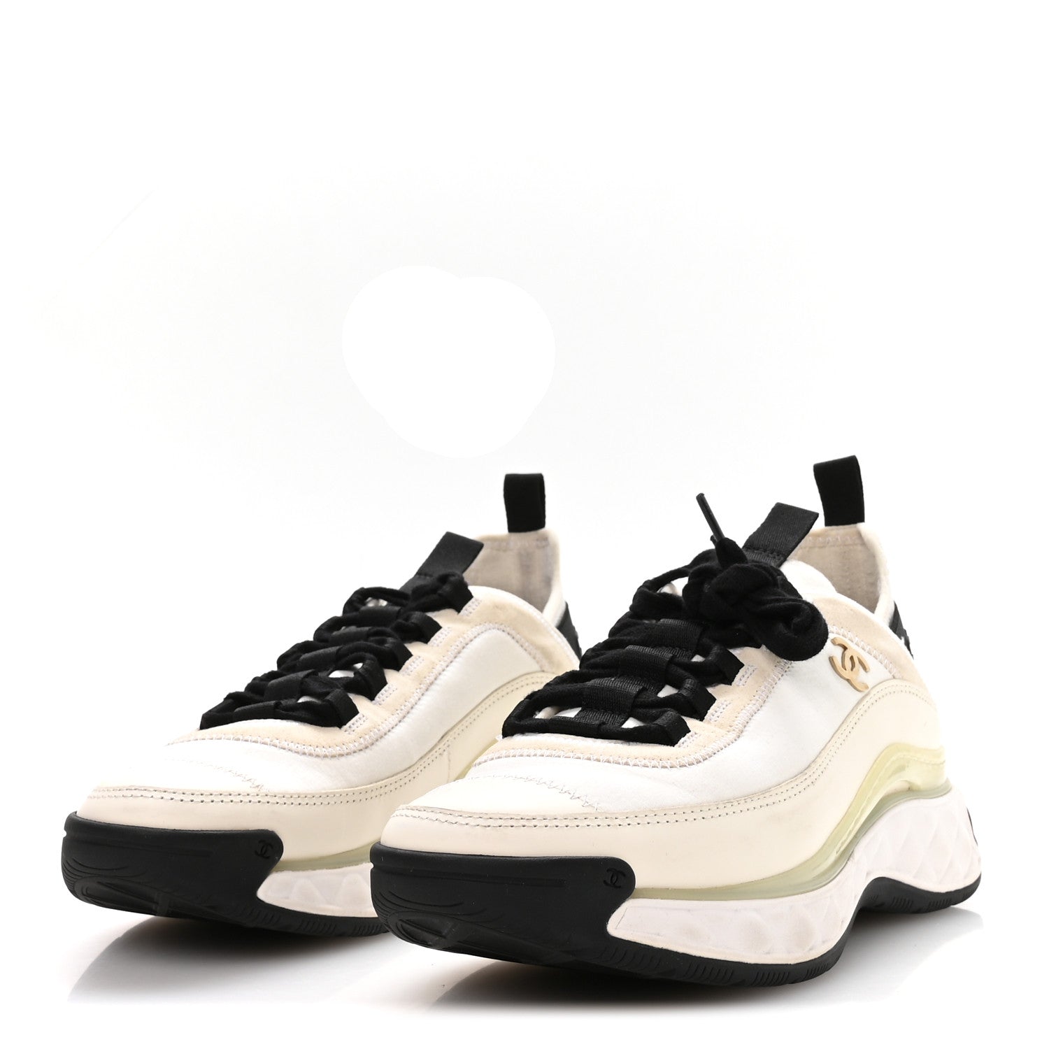 Chanel Velvet Calfskin Mixed Fibers CC Sneakers 37 Ivory Black 4 of 7