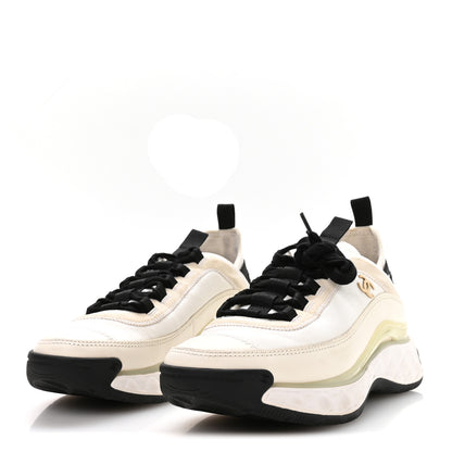 Chanel Velvet Calfskin Mixed Fibers CC Sneakers 37 Ivory Black 4 of 7