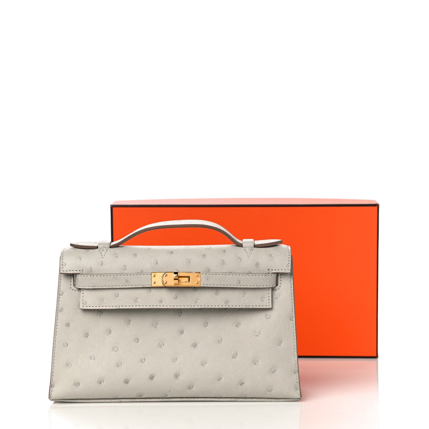 Hermes Ostrich Kelly Pochette Clutch Gris Perle 13 of 13