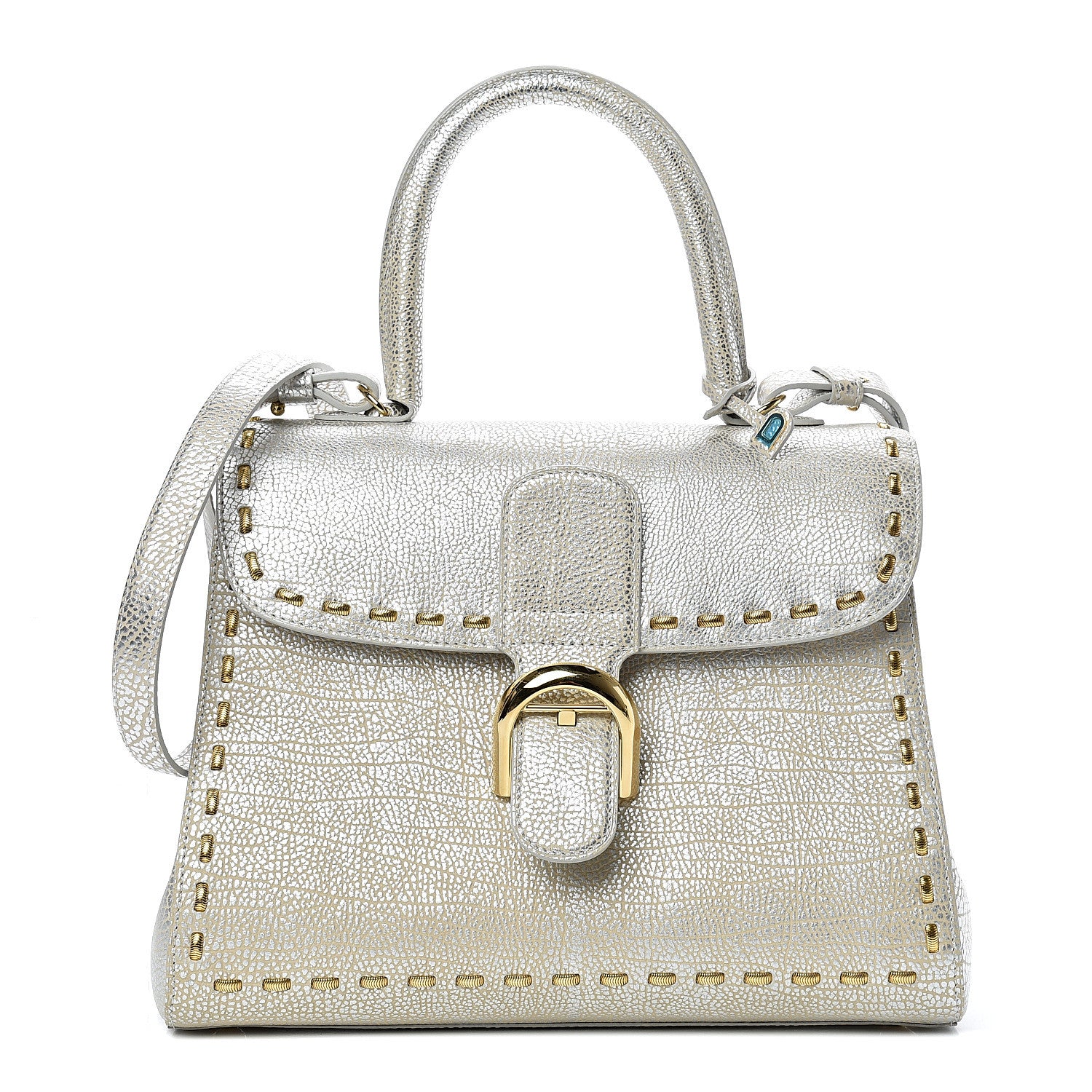 Delvaux Metallic Crispy Calfskin MM Brillant Satchel Antique Silver 1 of 10