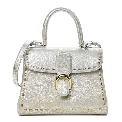 Delvaux Metallic Crispy Calfskin MM Brillant Satchel Antique Silver 1 of 10
