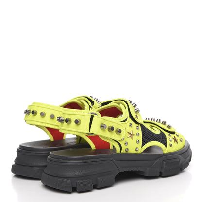 Gucci Technical Canvas Calfskin Studded Mens Aguru Sandals 11 Neon Yellow 4 of 8