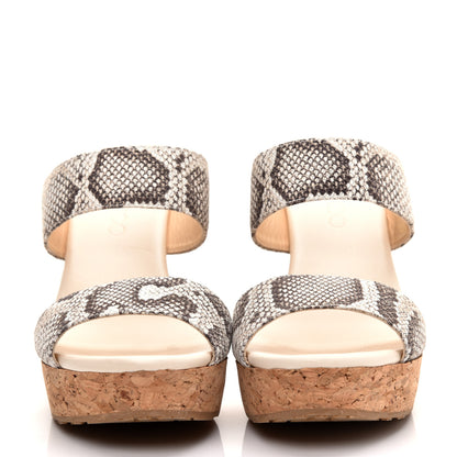 Jimmy Choo Snakeskin Cork Parker Wedge Sandals 38.5 Natural 2 of 8