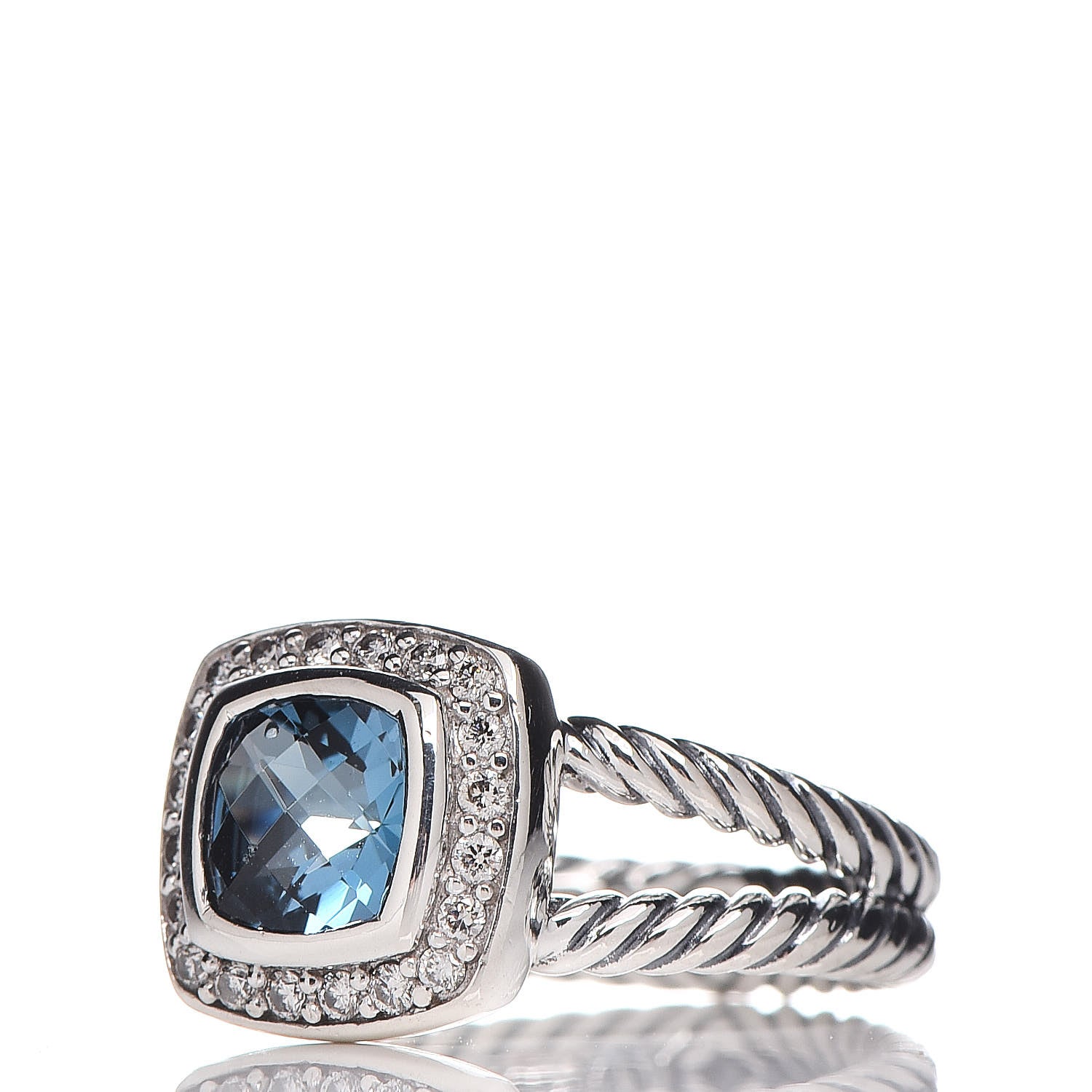 David Yurman Sterling Silver Diamond Blue Topaz 7mm Petite Albion Ring 51 5.75 3 of 5