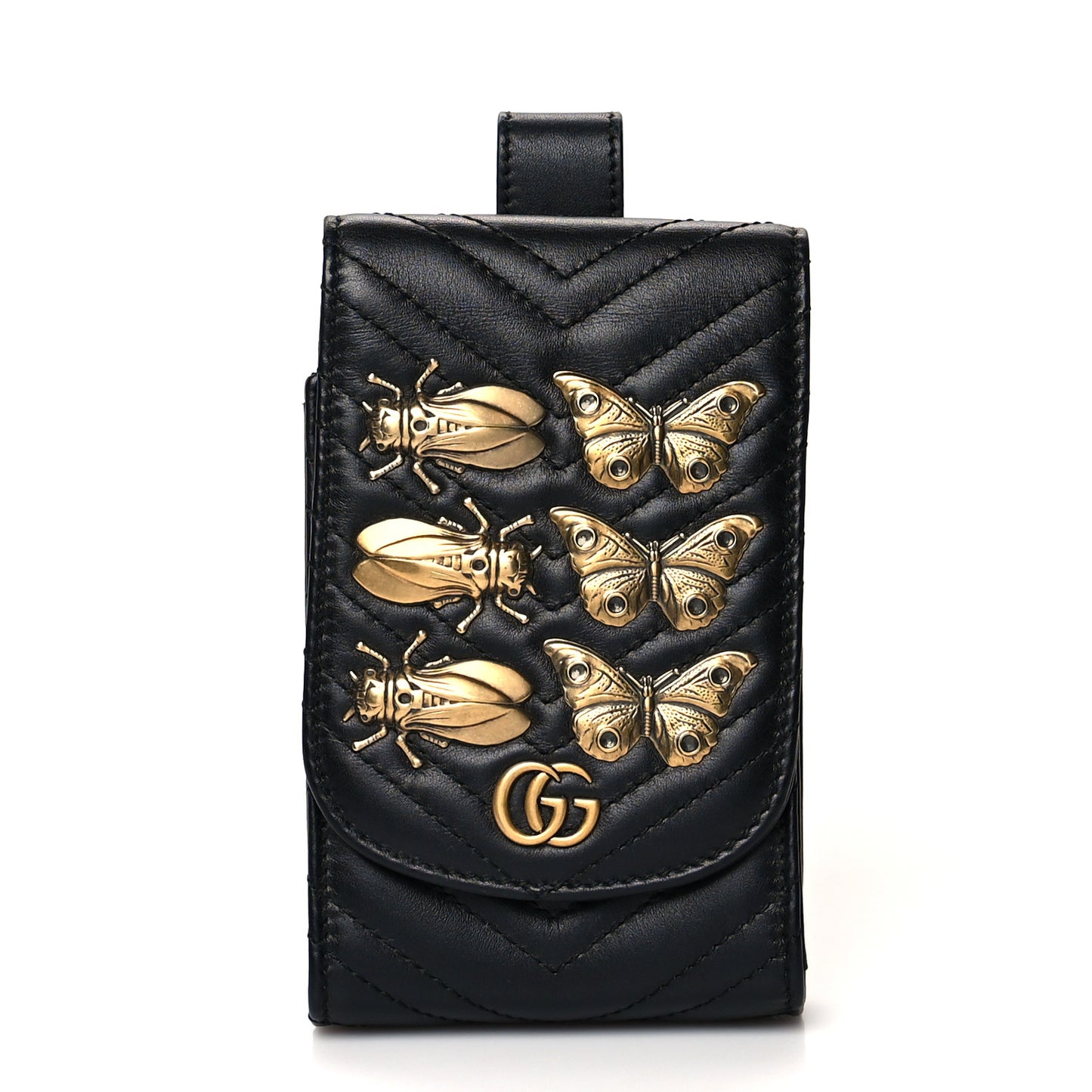 Calfskin Matelasse Animal Studs GG Marmont Belt Pouch Bag Black