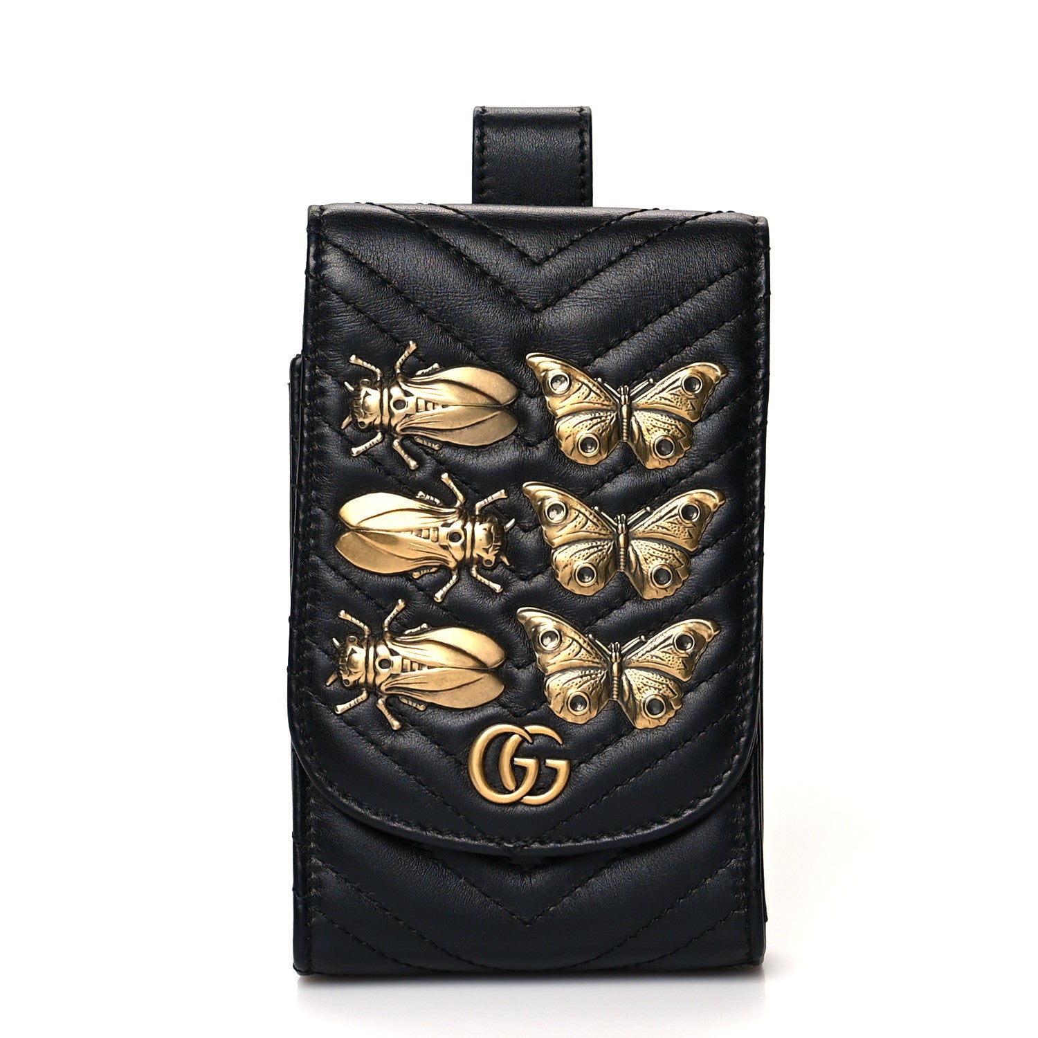 Gucci Calfskin Matelasse Animal Studs GG Marmont Belt Pouch Bag Black 1 of 9