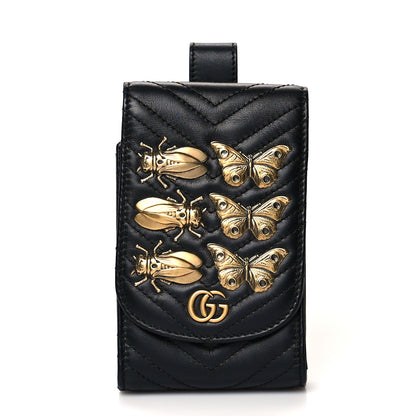 Gucci Calfskin Matelasse Animal Studs GG Marmont Belt Pouch Bag Black 1 of 9