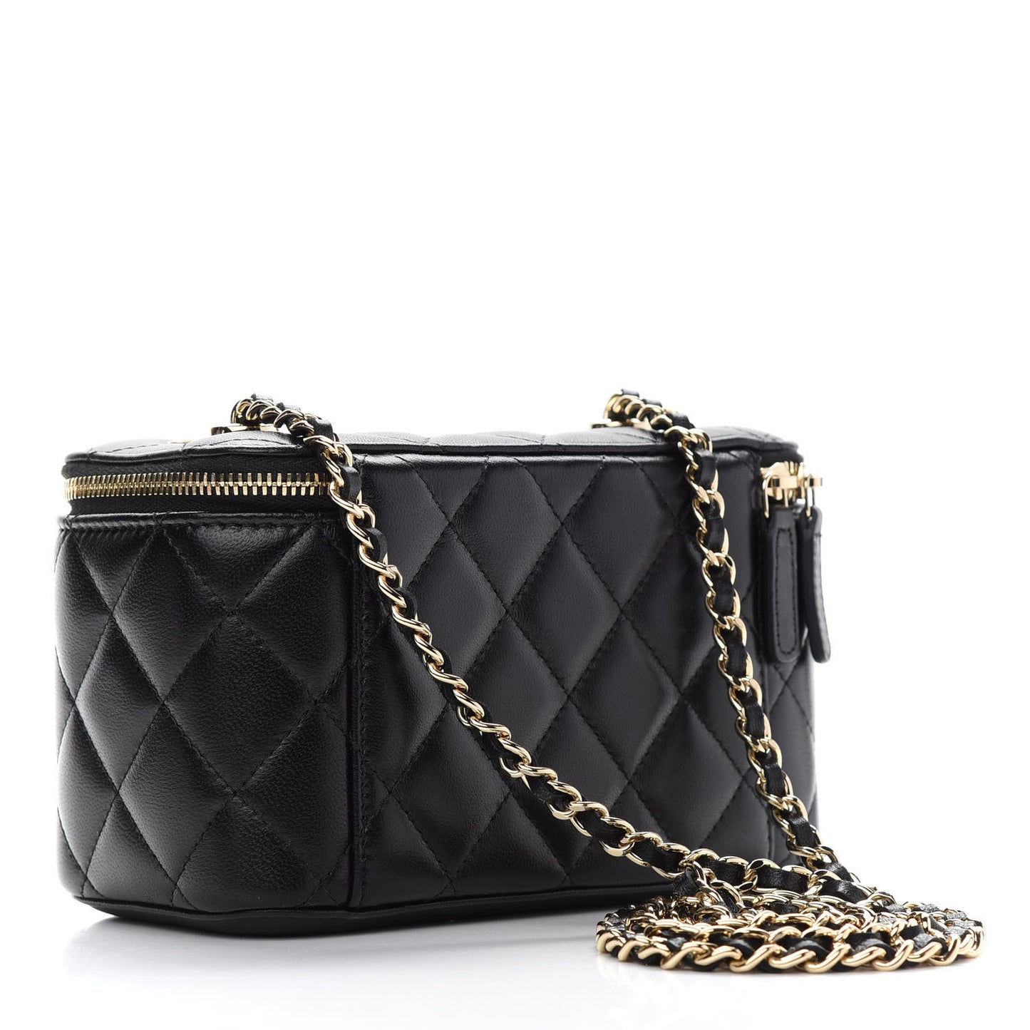 Lambskin Quilted Trendy Small Vanity Case With Chain Black