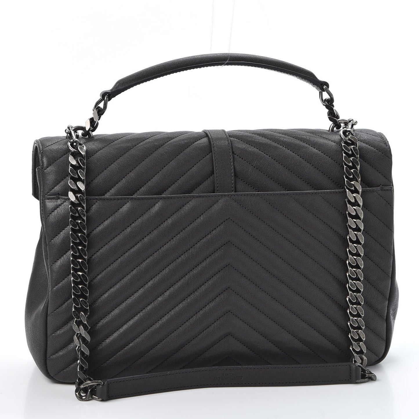 Sheepskin Matelasse Chevron Monogram Large College Satchel Grey