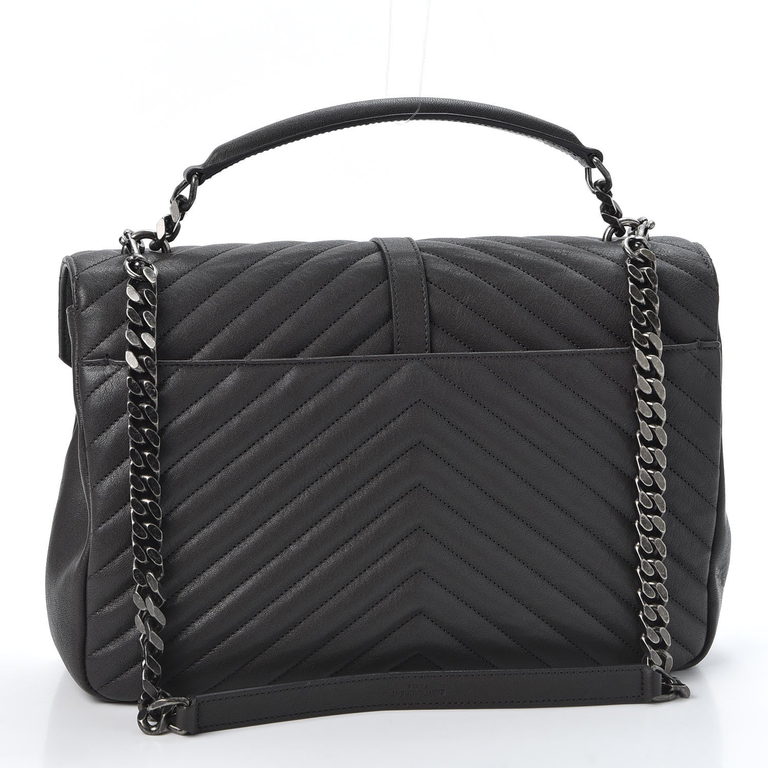 Saint Laurent Sheepskin Matelasse Chevron Monogram Large College Satchel Grey 2 of 12