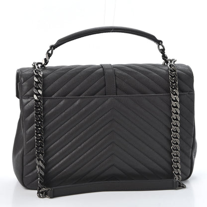 Saint Laurent Sheepskin Matelasse Chevron Monogram Large College Satchel Grey 2 of 12