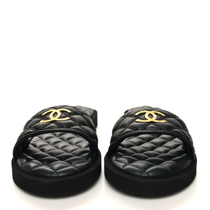Chanel Lambskin Quilted Textured CC Mules Sandals 39 Black 2 of 9