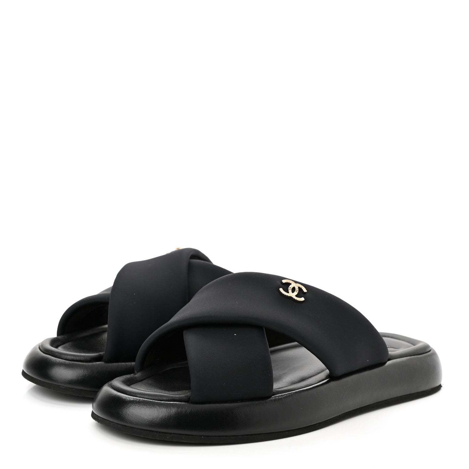Chanel Fabric CC Mules Sandals 40 Black 3 of 9