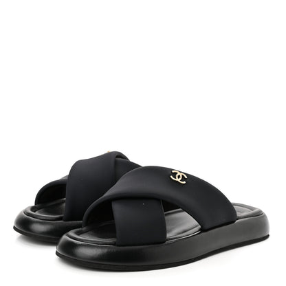 Chanel Fabric CC Mules Sandals 40 Black 3 of 9