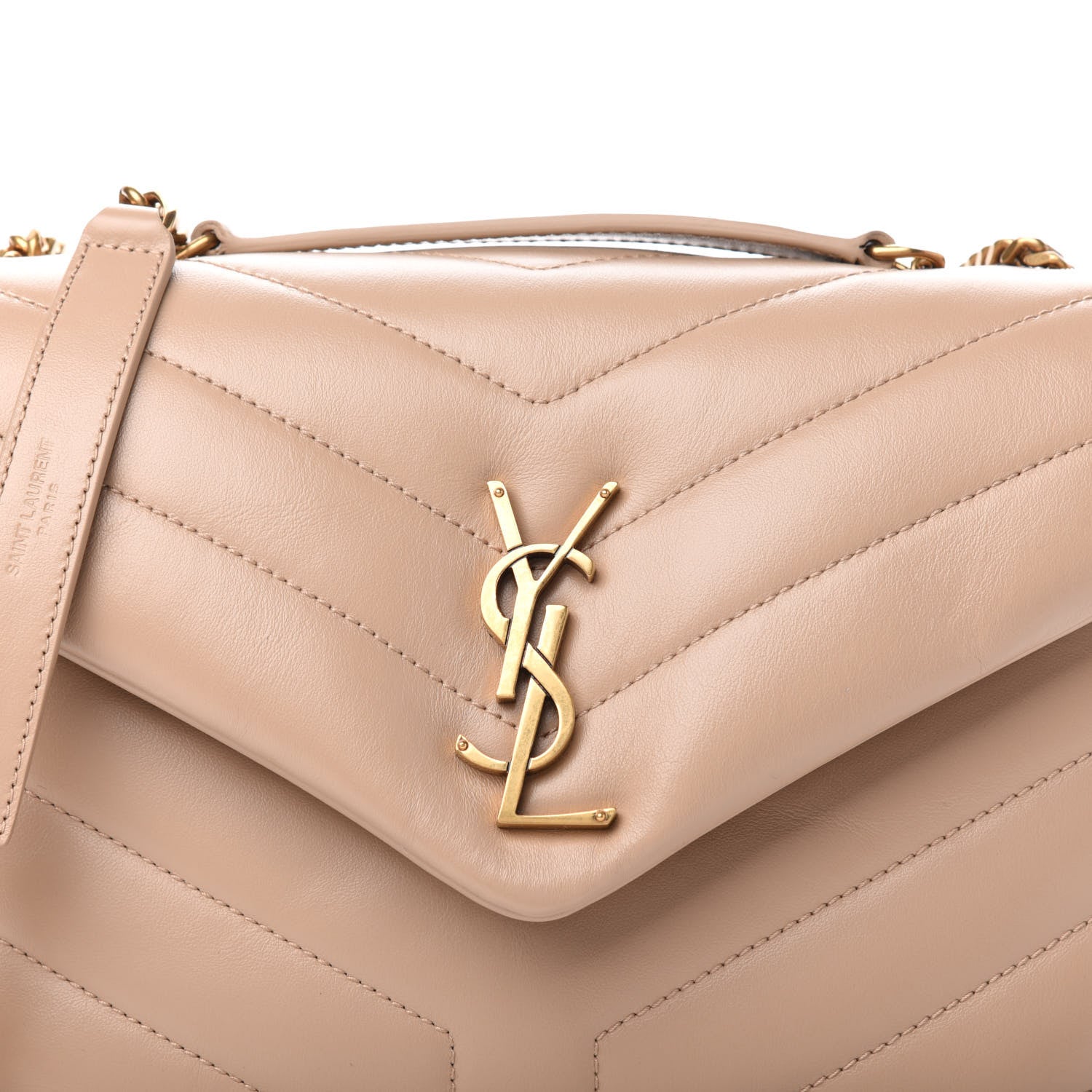 Saint Laurent Calfskin Y Quilted Monogram Small Loulou Chain Satchel Dark Beige 11 of 12