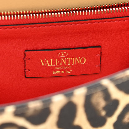 Valentino Garavani Canvas Leopard Print Rockstud Side Slip Wristlet Clutch Tan 6 of 9