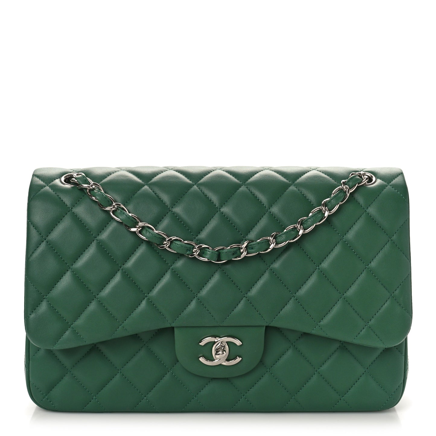 Lambskin Quilted Jumbo Double Flap Green