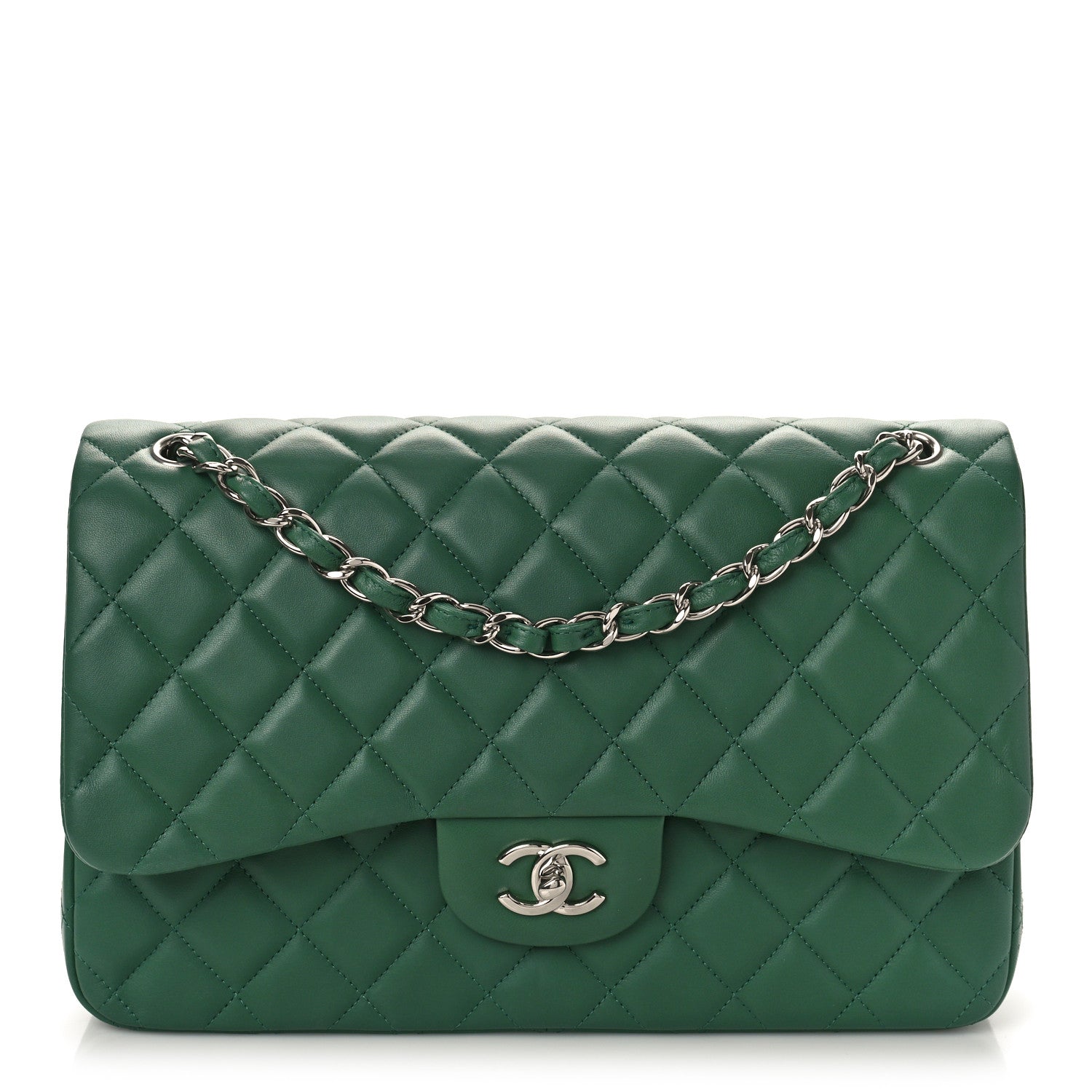 Chanel Lambskin Quilted Jumbo Double Flap Green 1 of 8