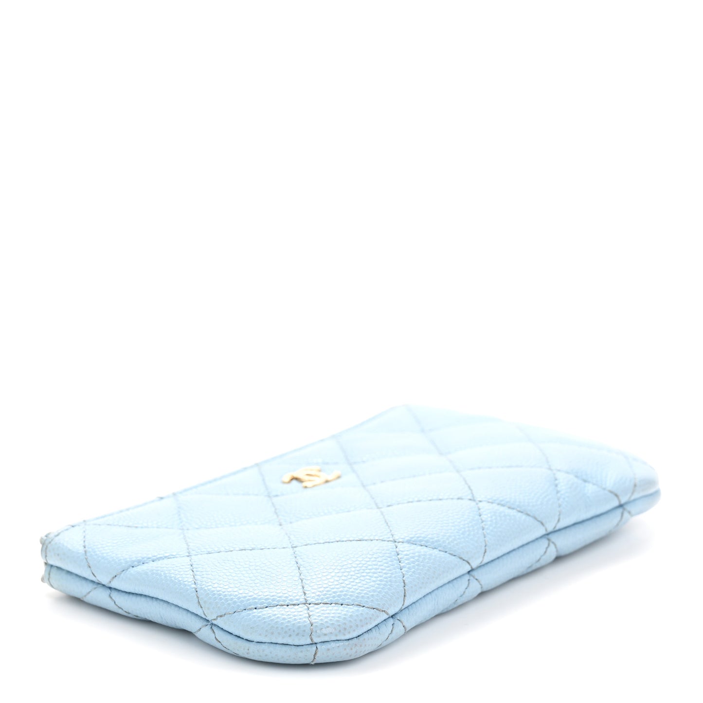 Caviar Quilted Small Cosmetic Case Light Blue