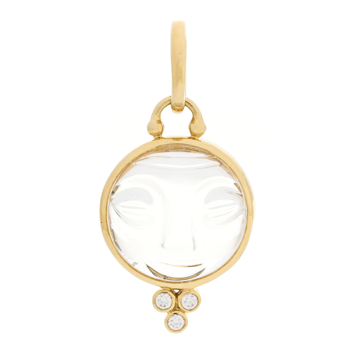 18K Yellow Gold Diamond Rock Crystal 15mm Moonface Pendant