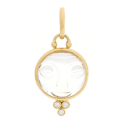 Temple St. Clair 18K Yellow Gold Diamond Rock Crystal 15mm Moonface Pendant 1 of 5