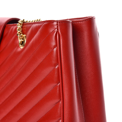 Saint Laurent Grain De Poudre Matelasse Chevron Large Monogram Shopping Bag Red 13 of 16