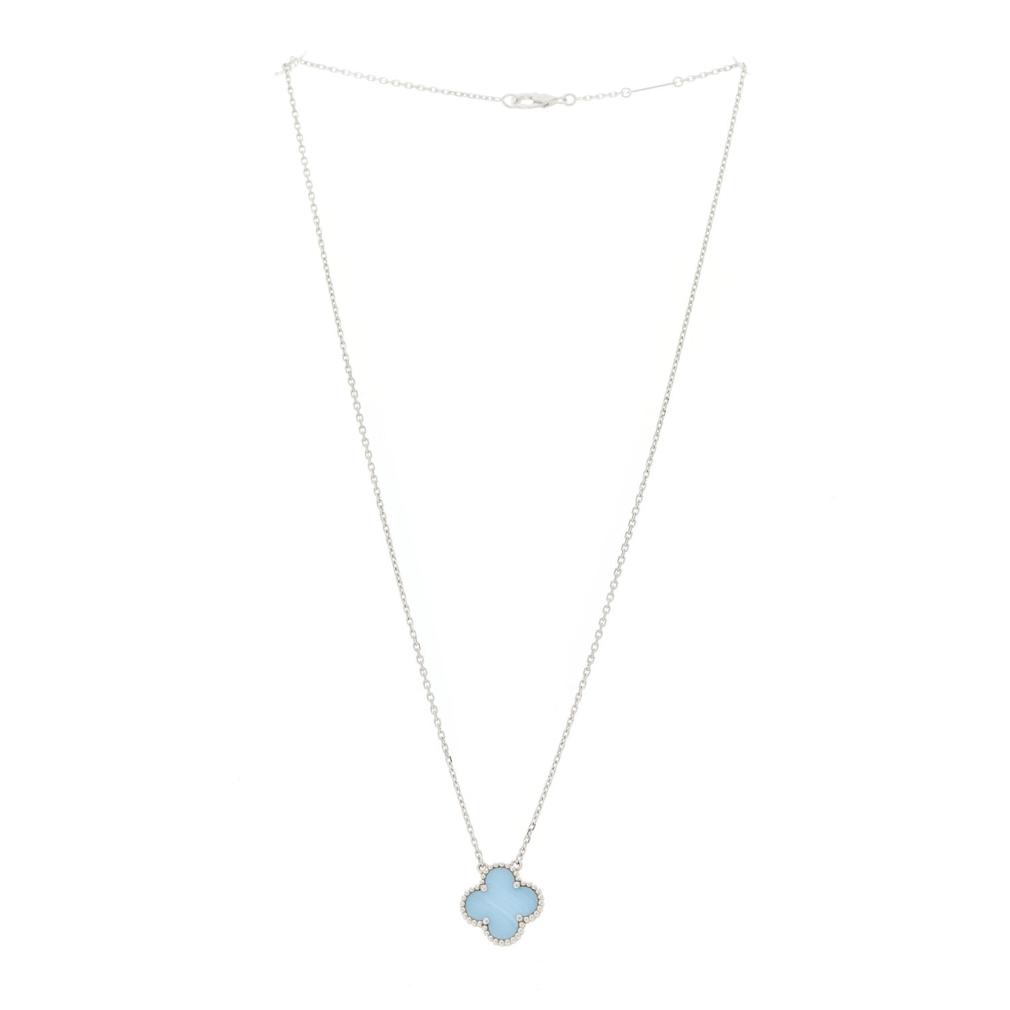 18K White Gold Chalcedony Vintage Alhambra Pendant Necklace
