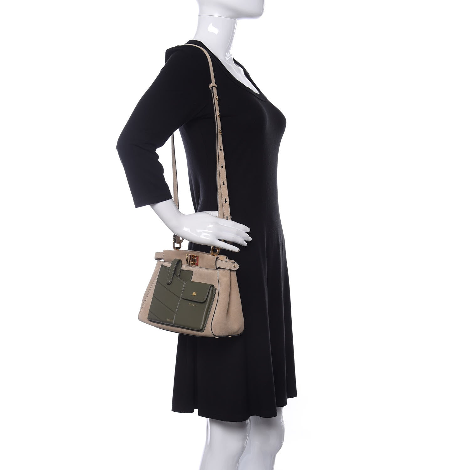 Fendi Suede Shiny Nappa Mini Pocket Peekaboo Iconic Satchel Nude Equatore 2 of 11