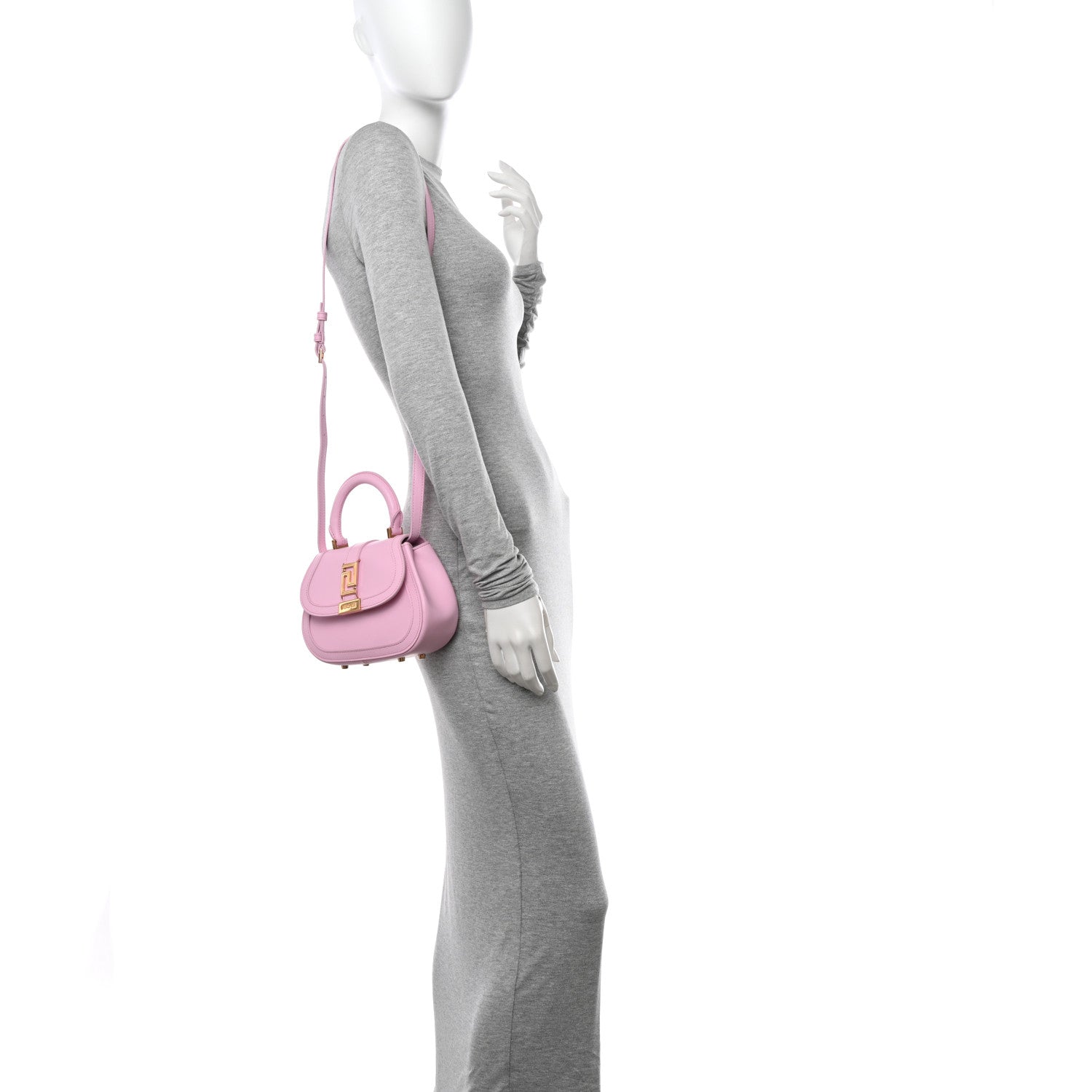 Versace Calfskin Greca Goddess Mini Top Handle Bag Pink 2 of 13