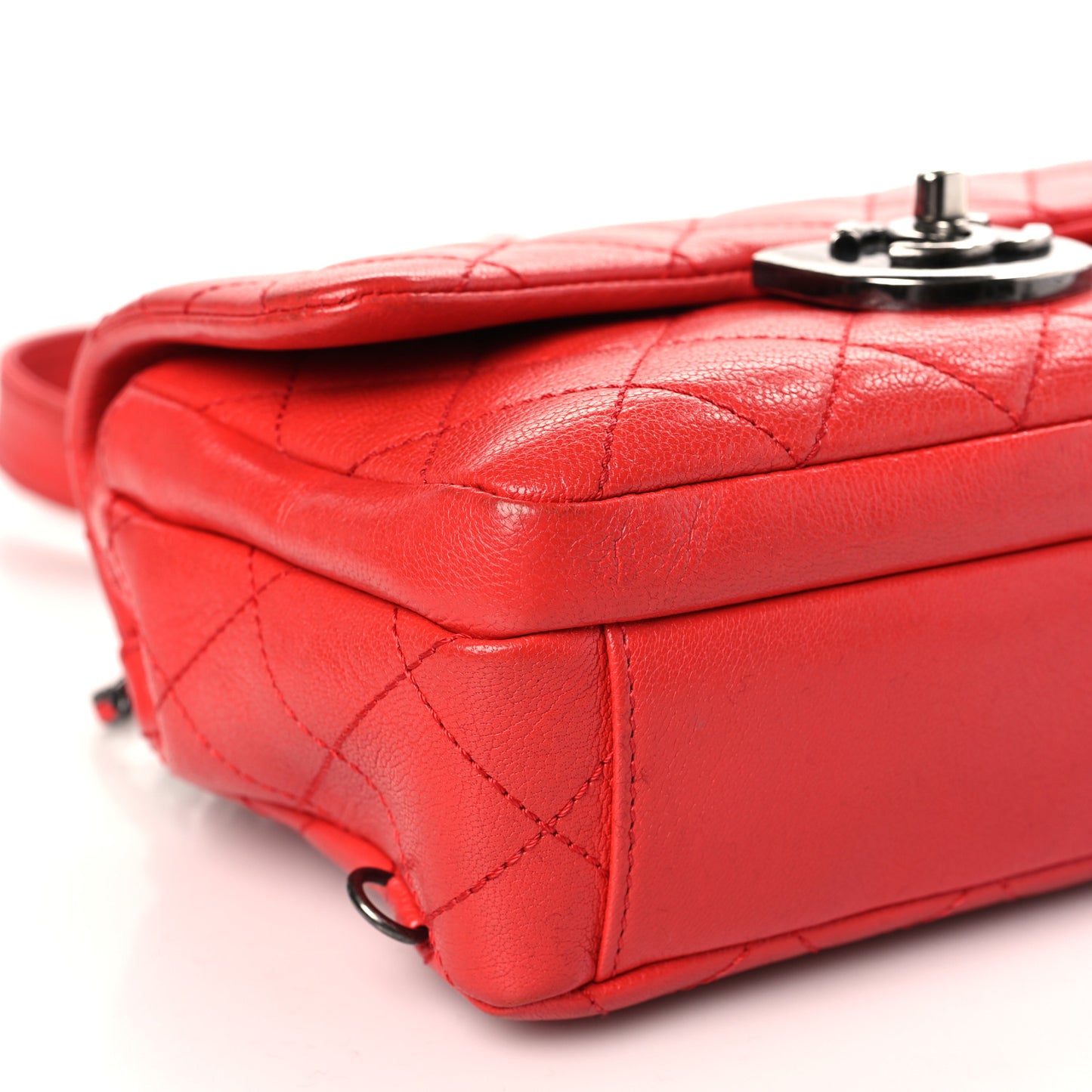 Shiny Goatskin Quilted Small Double Carry Waist Chain Flap Red