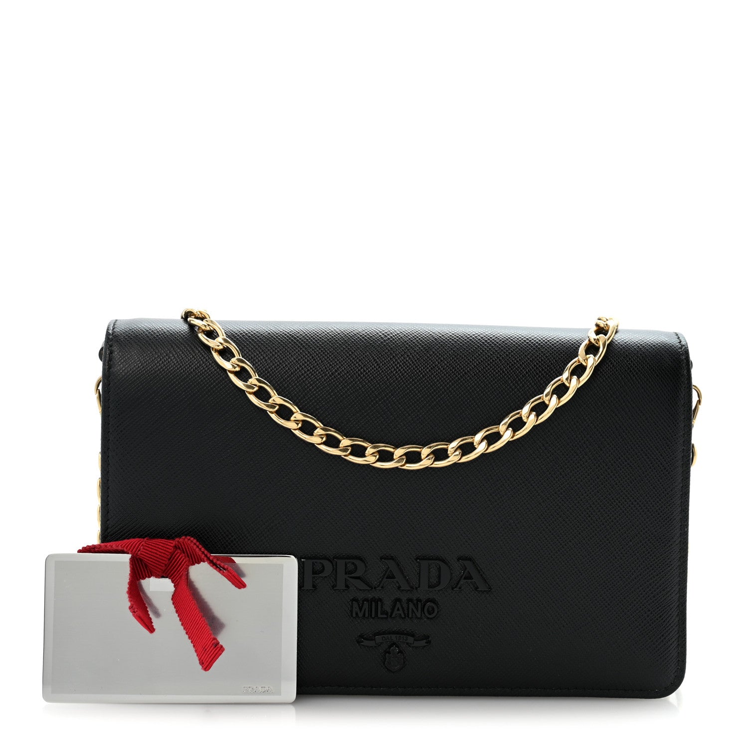 Prada Saffiano Lux Monochrome Chain Wallet Black 3 of 13