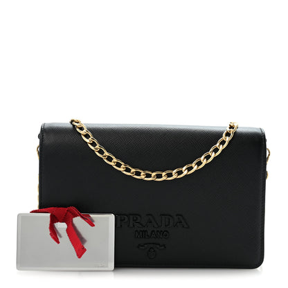 Prada Saffiano Lux Monochrome Chain Wallet Black 3 of 13