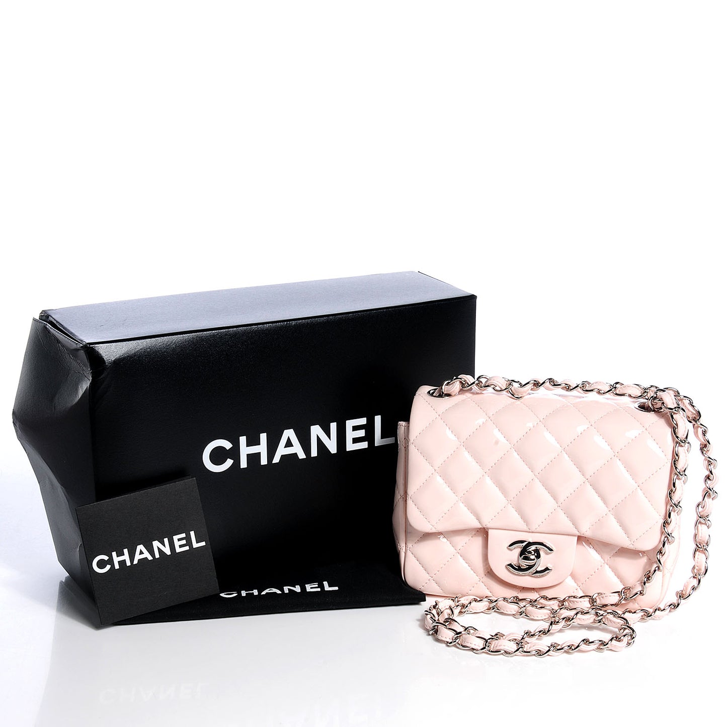 Patent Quilted Mini Square Flap Light Pink