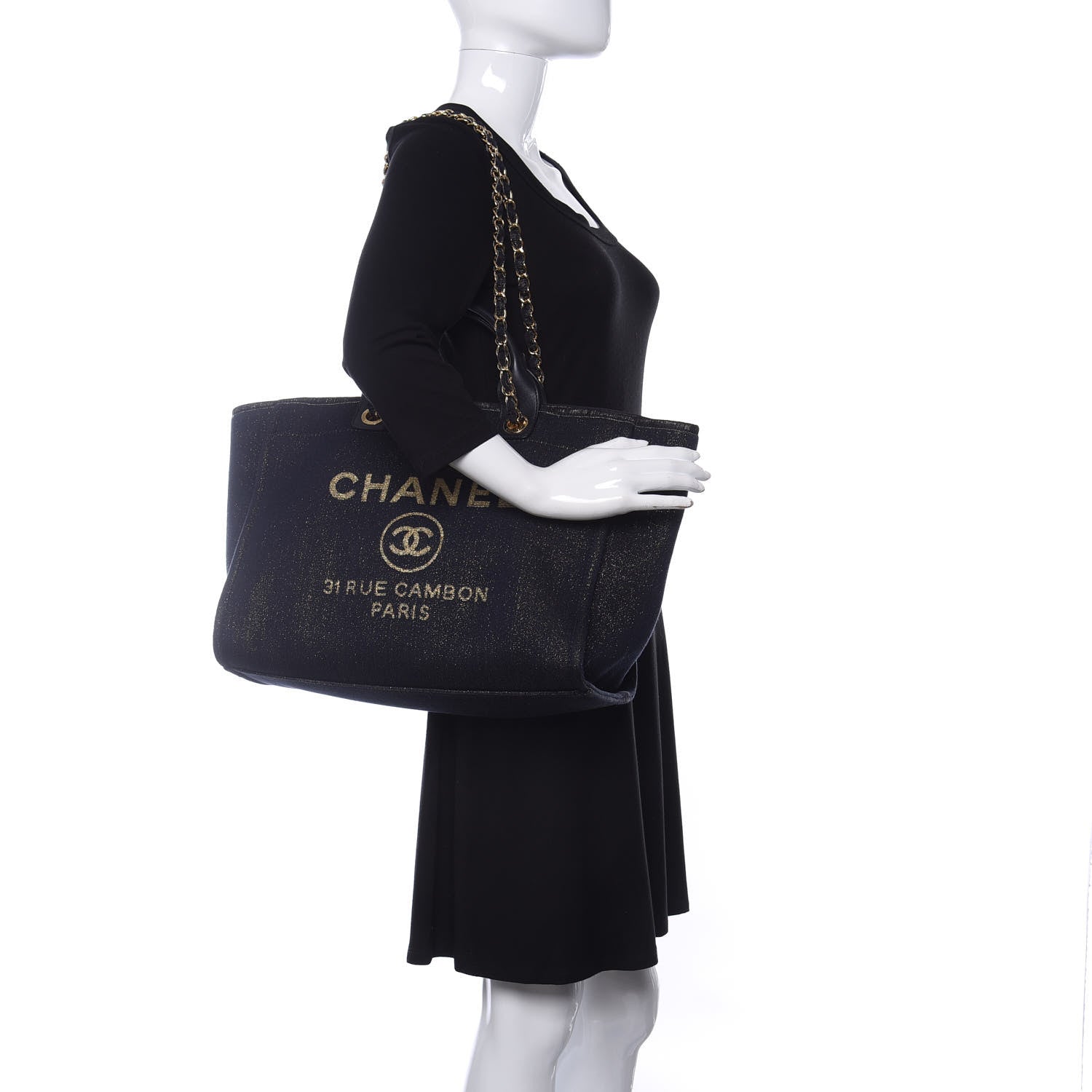 Chanel Lurex Canvas Medium Deauville Tote Navy Blue Gold 2 of 10